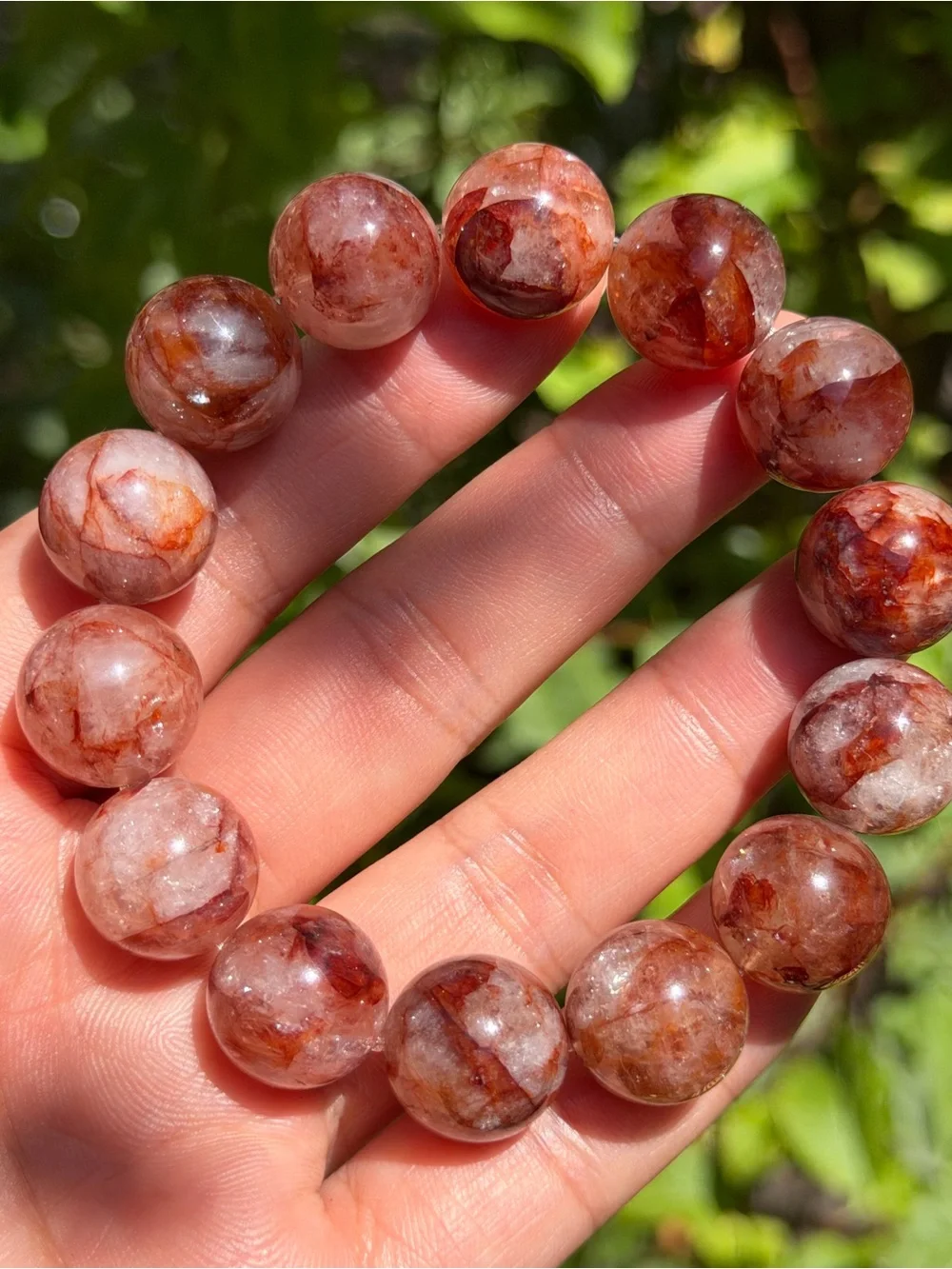 15mm Red Strawberry Quartz Beaded Stretch Bracelet 2062